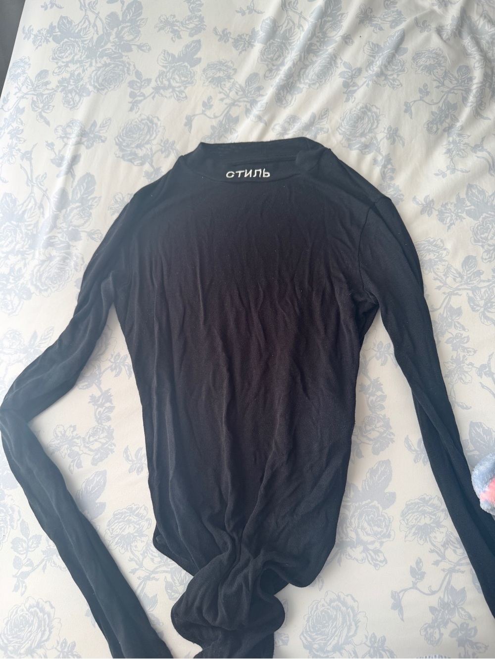 Heron Preston Black Long-Sleeve Crew with Back Cyrillic Text